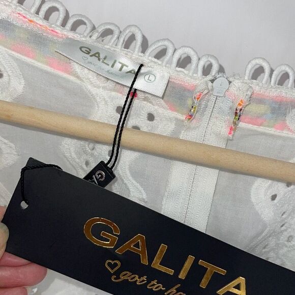 Galita Boho Eyelet Tiered Cotton Mini Dress White Size Large NWT - Picture 8 of 11